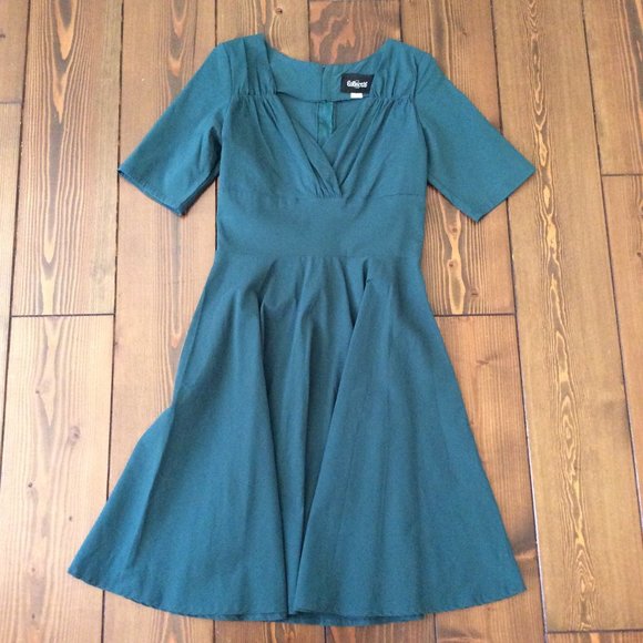 Collectif Teal Tea-length Swing Dress 2XL - Picture 2 of 6
